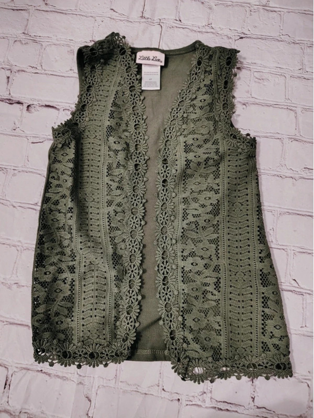 Little Lass Green Boho Vest Crochet Girls Size 4T